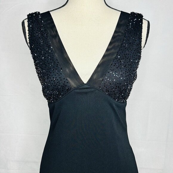 Cache Black Cocktail Dress 90s Y2K Black Sz 2 Beaded Top Vintage V-Neck - Picture 2 of 10